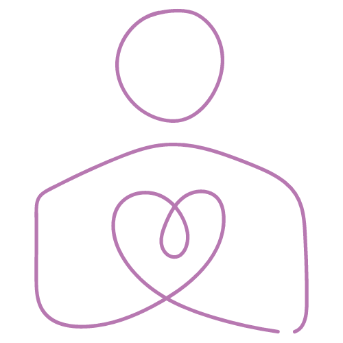 Dessin au trait d'un buste avec un cœur, en mauve